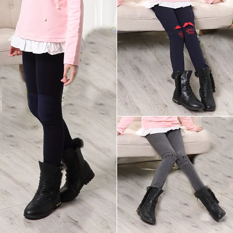 Новые брюки для девочек сезон осень-зима утепленные Бархатные леггинсы с принтом