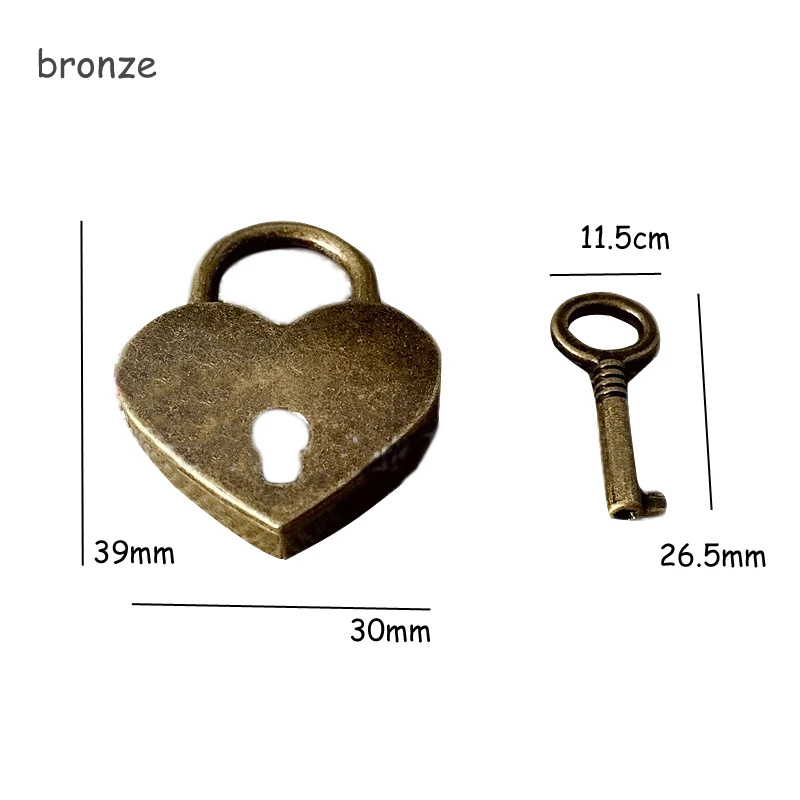 bronze Мини-замочек в виде сердца старинный с замком для ключей Античный стиль для влюбленных пар - Цвет: bronze