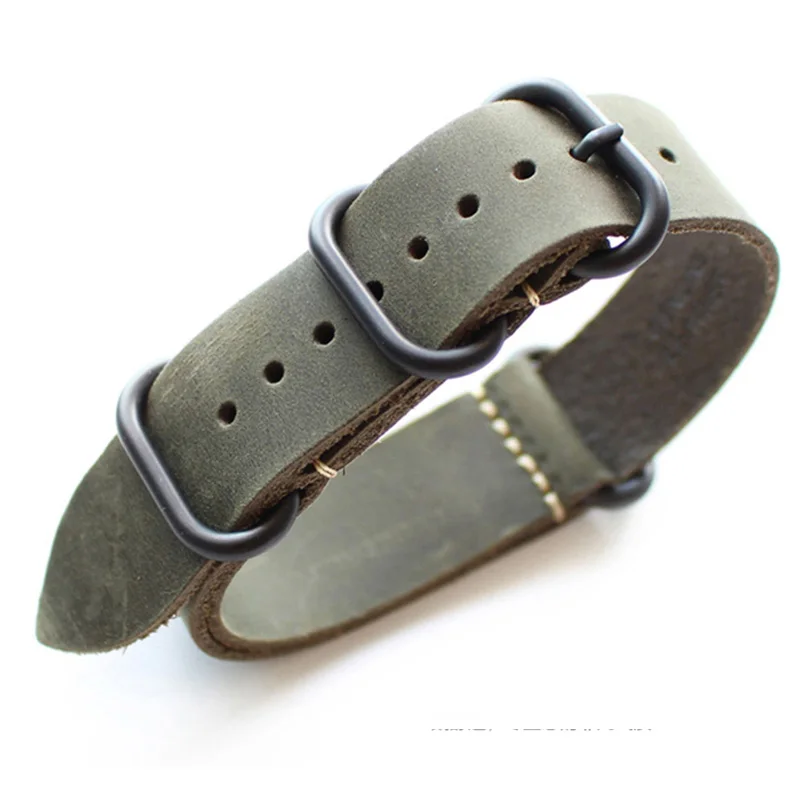 Green black buckle 18 20 22 24 26 мм Модные Ремешки для наручных часов из натуральной кожи для NATO ZULU браслет из воловьей кожи коричневый зеленый Ремешки для наручных часов - Цвет ремешка: Green black buckle