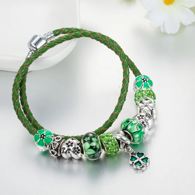 ANNAPAER Fit Кожаный браслет и с листьями стеклянные бусины Россия Беларусь