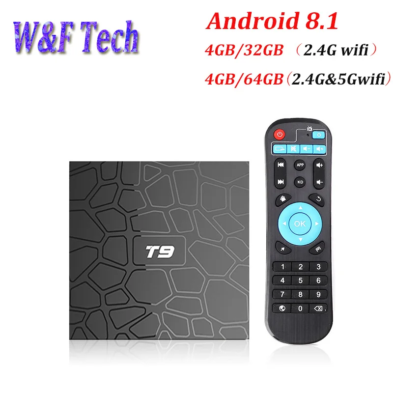 5 шт. T9 4G 64G Android 8 1 ТВ приставка Rockchip RK3328 Четырехъядерный 4 ГБ 32 медиаплеер 4K 2 5G WIFI