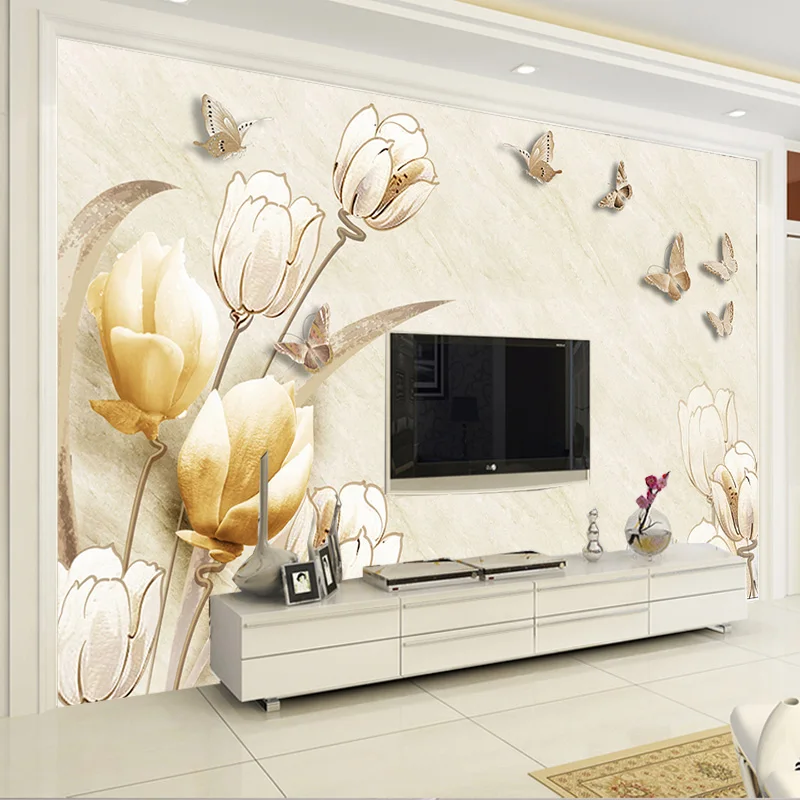 

Custom Photo Wallpaper Mural Wall Sticker European 3D Stereo Magnolia Flower TV Wall papel de parede wallpapers for living room
