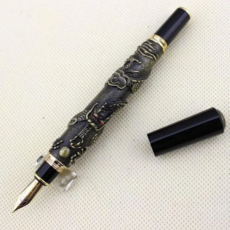 Роскошная перьевая ручка Jinhao Китайский дракон/Loong бронза Basso-relievo Средний Перьевая ручка Jinhao Китайский дракон бронза
