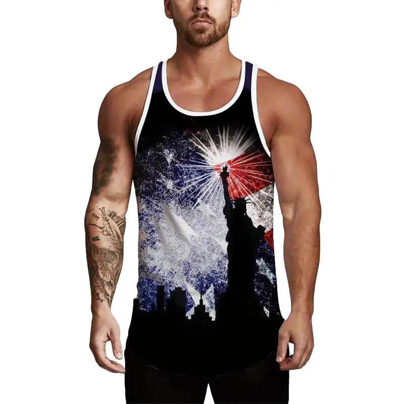 Топ для спортзала, майки для мужчин, без рукавов, День независимости, с принтом, сетчатый, дышащий, бодибилдинг, спортивный жилет Camiseta tirantes Hombre - Цвет: YH06607