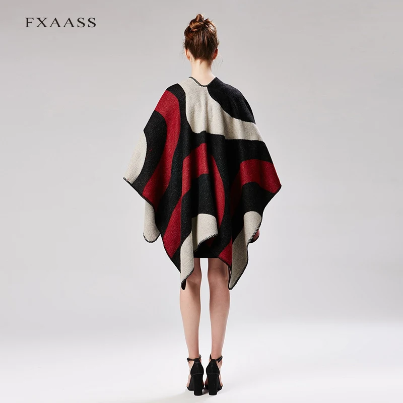 

FXAASS New Autumn/Winter Shawl Fashion Geometric Poncho Women Scarf Cloak Luxury Tassel Cashmere Scarves Warm Pashmina Wholesale