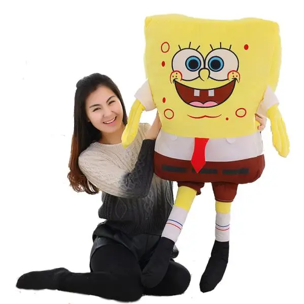 100cm Sponge Bob 1 предмет, детская одежда на рост 80, 100 см рисунком из мультфильма «Губка Боб» детские игрушки с изображением Губки Боба и 70/80 см Патрик плюшевые мягкие игрушки Аниме Кукла рождественские подарки для детей и девочек игрушки - Цвет: 100cm Sponge Bob