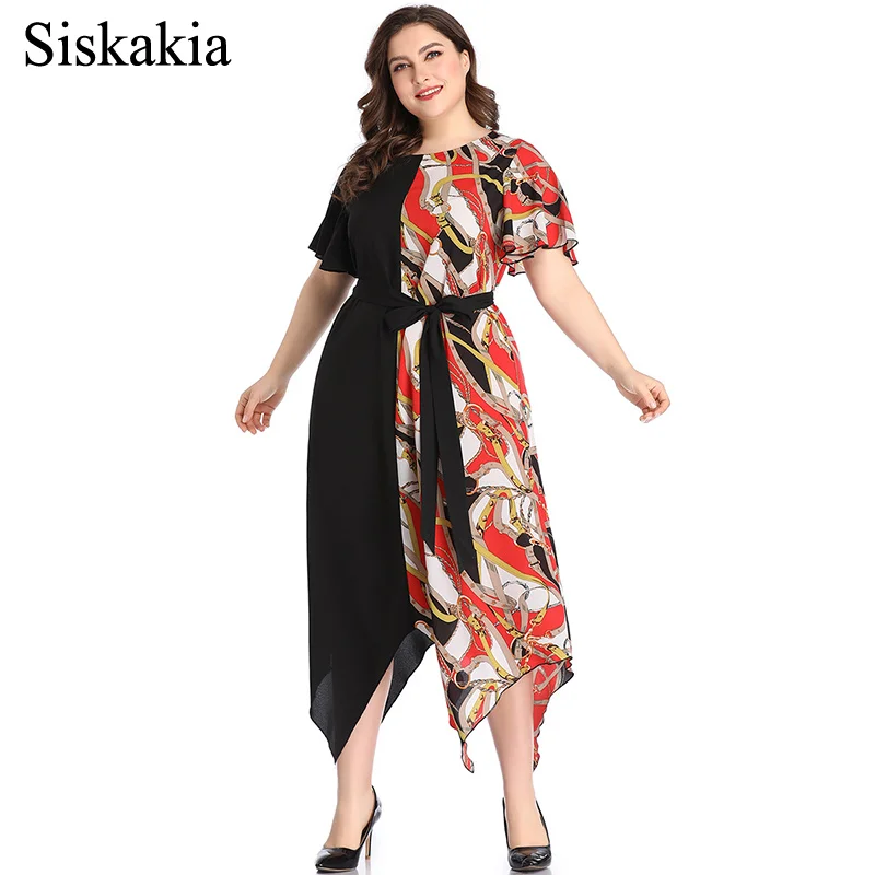 Siskakia 2019 Новое контрастное цветное лоскутное асимметричное платье Дамская мода