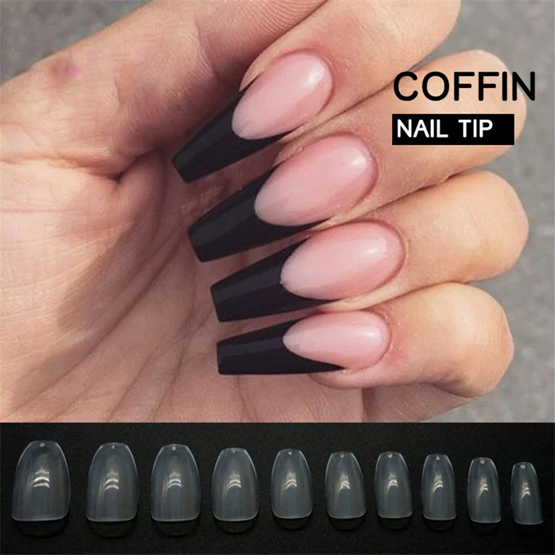 500 искусственные ногти в виде мерцающего гроба прозрачные Профессиональные