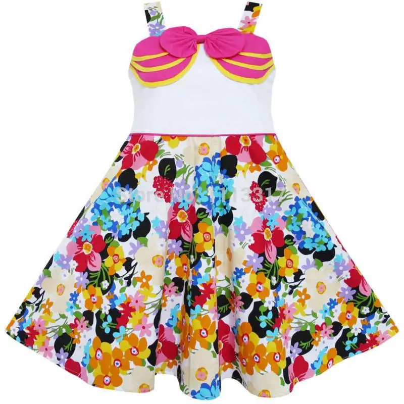 Sunny Fashion платья для девочек Галстук-бабочка Цветущий Цветок Сад Розовый Хлопок 2020