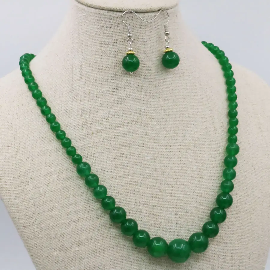 Комплект из колье и серёг с зеленым халцедоном 6 14 мм|earrings set|jewelry partyjewelry set natural stone |