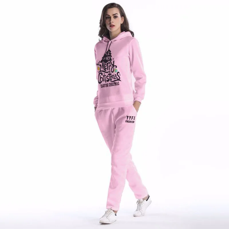 Voobuyla/ новые женские спортивные костюмы осень-зима, комплект из 2 предметов, толстовки+ штаны, спортивный костюм с буквенным принтом, флисовый беговой костюм - Цвет: 01