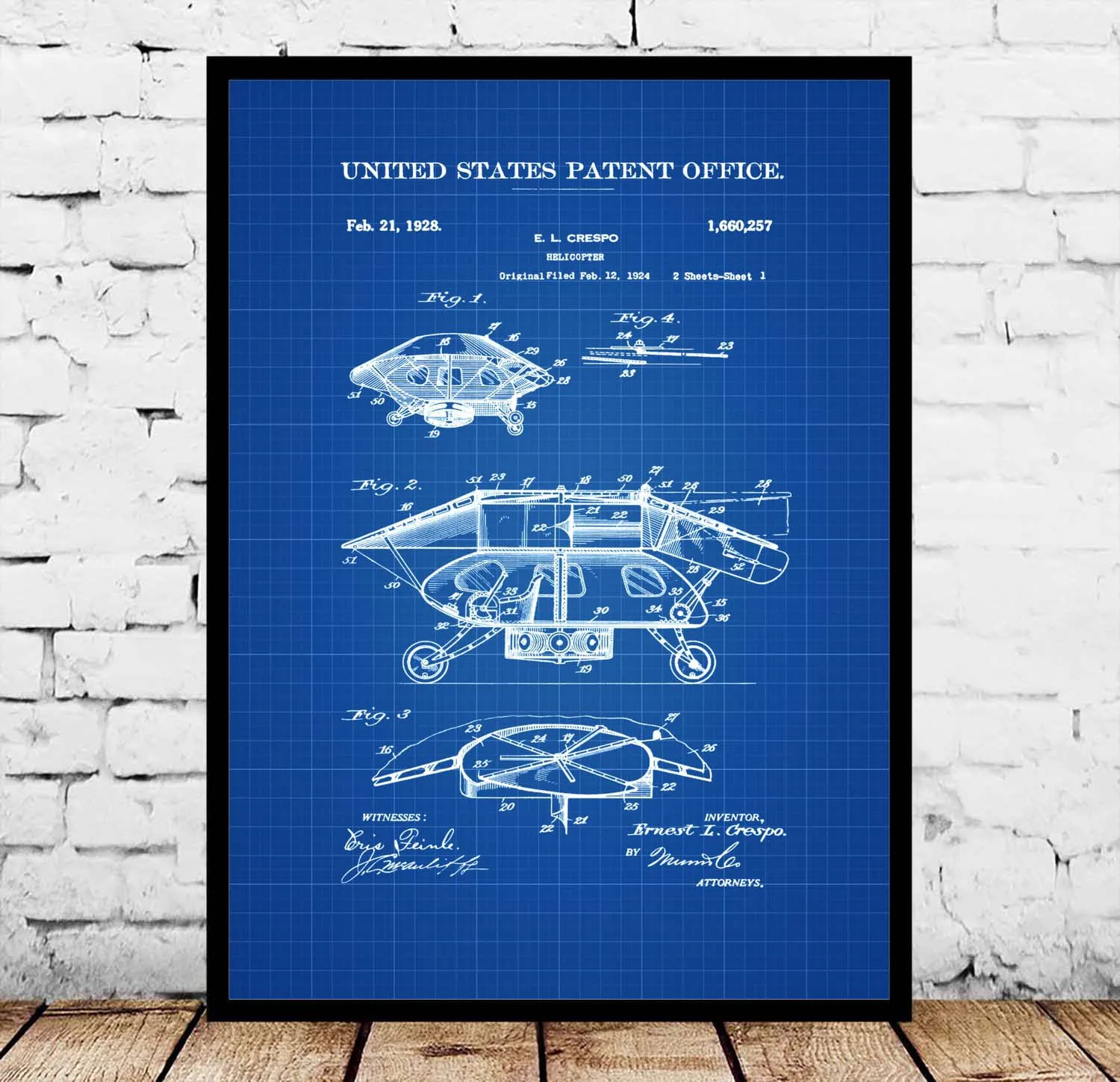 

1928 Helicopter Patent Blueprint Poster