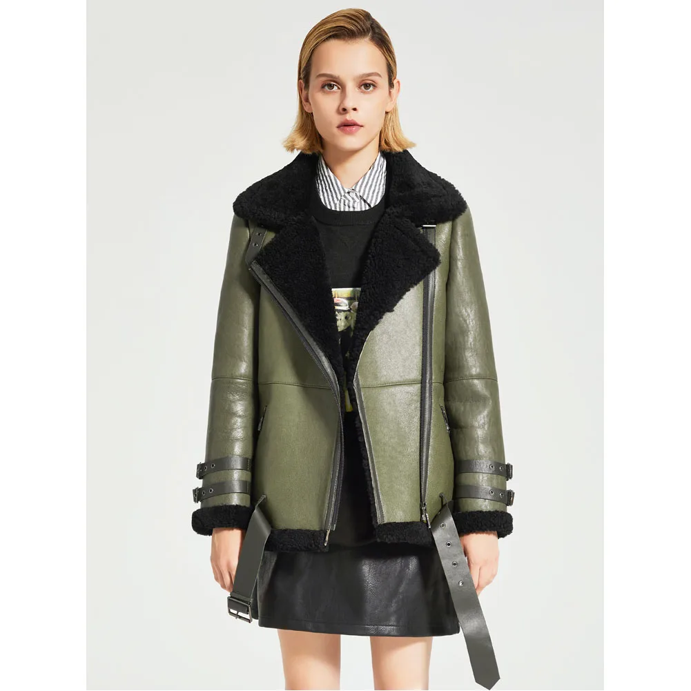 Женская короткая мотоциклетная куртка B3 из овчины женская зимняя утепленная