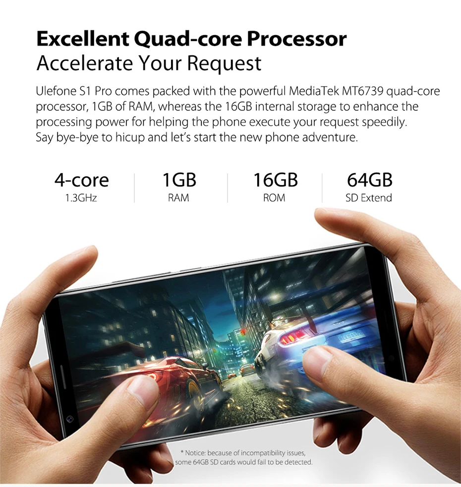 Ulefone S1 Pro Мобильный телефон Android 8,1 5,5 дюймов 18:9 MTK6739 четырехъядерный 1 ГБ ОЗУ 16 Гб ПЗУ 13 МП+ 5 Мп задняя двойная камера 4G смартфон