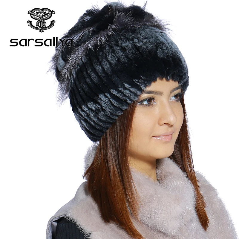 SARSALLYA Зимой меховая шапка для женщин реального рекс кролика с silver fox меховой