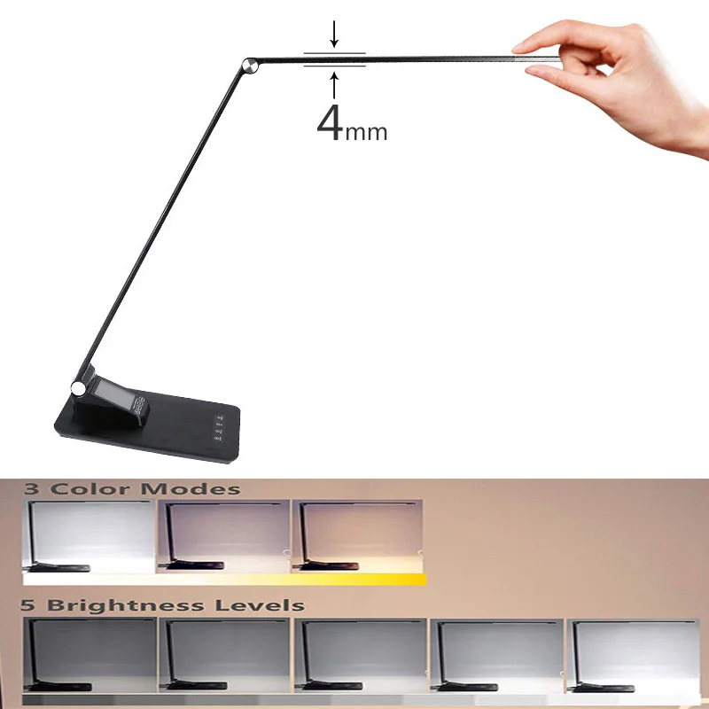 

LED Desk Lamp with USB Port,Premium Metal Office Light with Wireless Charger,3 Lighting Modes,5 Brightness Levels,10W,Black
