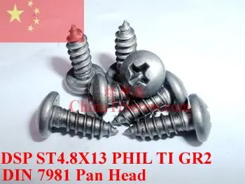 

Titanium screws 4.8X13 DIN 7981 Pan Head Self Tapping PHIL Driver Ti GR2 Polished 50 pcs