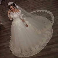 2022 luxury vintage long sleeves off shoulder wedding dresses princess lace alliques bridal bride gowns robe de mariage