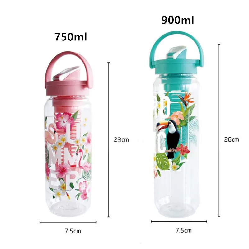 

750ml/900ml Fruit Juice Infuser Water Bottle Plastic Portable Lemon Juice Bottle For Water Sport Drinking Bottle