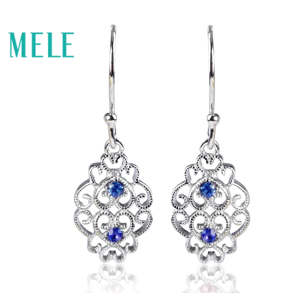 

MELE Natural Sapphire drop earrings for women.925 sterling silver fine jewelry with 1.8mm 0.04ct gemstones,fashion classic style