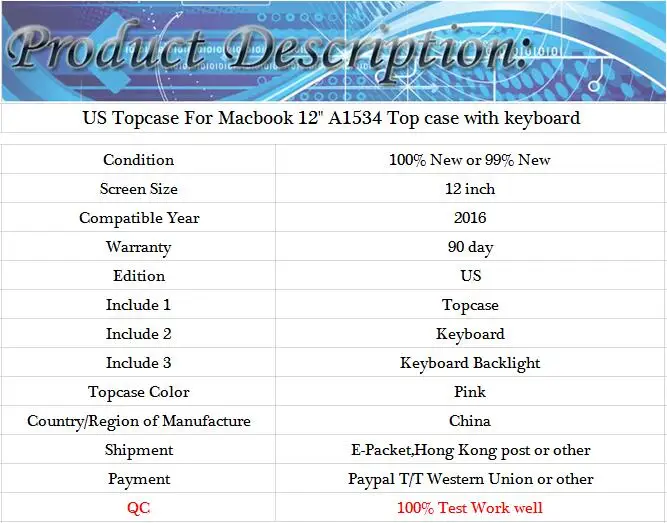 США Topcase Для Macbook 1" A1534 Топ чехол с клавиатурой и подсветкой клавиатуры розовый