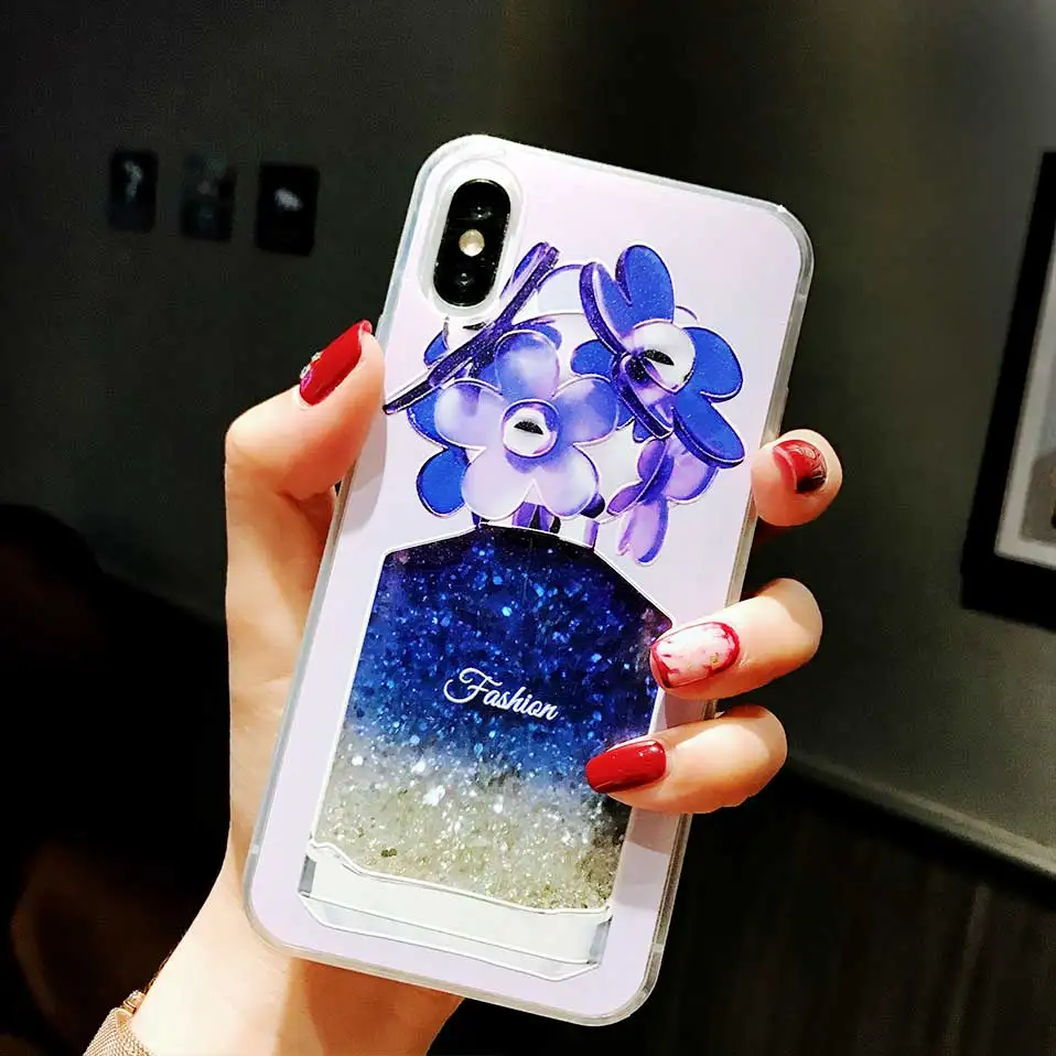 Флакон духов Блестящий песок для iphone 6 S 7 8 Plus TPU + PC X Funda Drop-proof задние крышки |