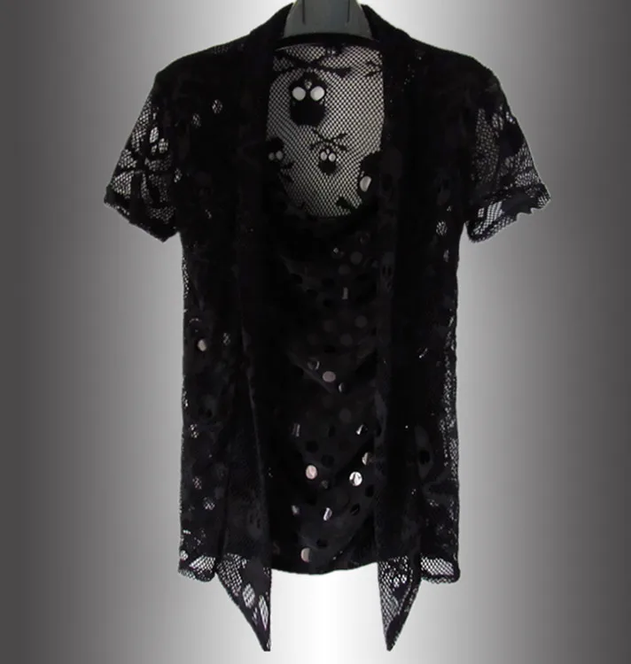 2017 Не Мейнстрим Ложные Две части Молодежи Метросексуал Сетка Полые Хип-хоп Майка