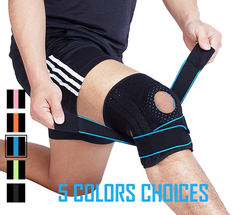 Blue AOLIKES 1 шт. наколенники Coolfit быстросохнущие силикагель 4 пружины спортивные наколенники отверстие наколенники протектор - Цвет: Blue
