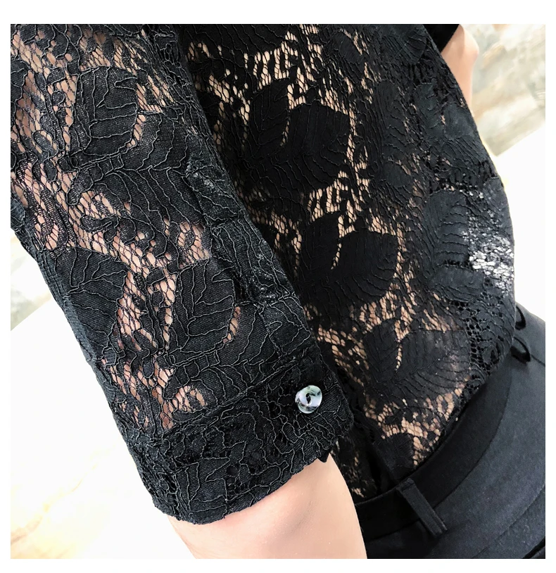 Новая прозрачная Мужская рубашка с вырезами роскошные кружевные мужские