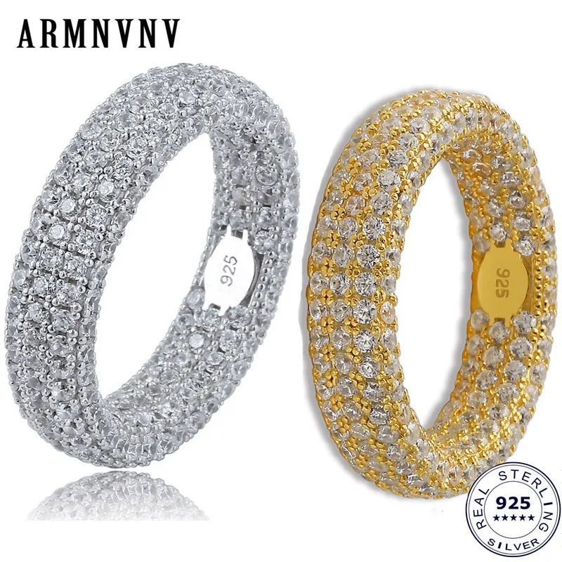 ARMNVNV полное CZ 925 пробы Серебряное мужское кольцо 18K позолоченные золотистые и
