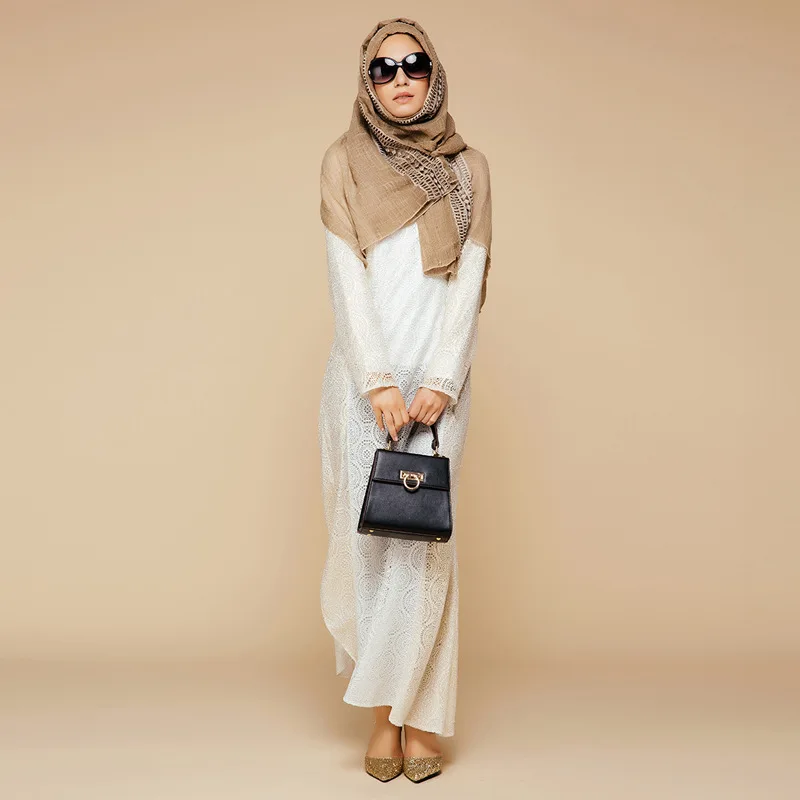 Модное Длинное мусульманское платье с длинным рукавом чисто белое сексуальное