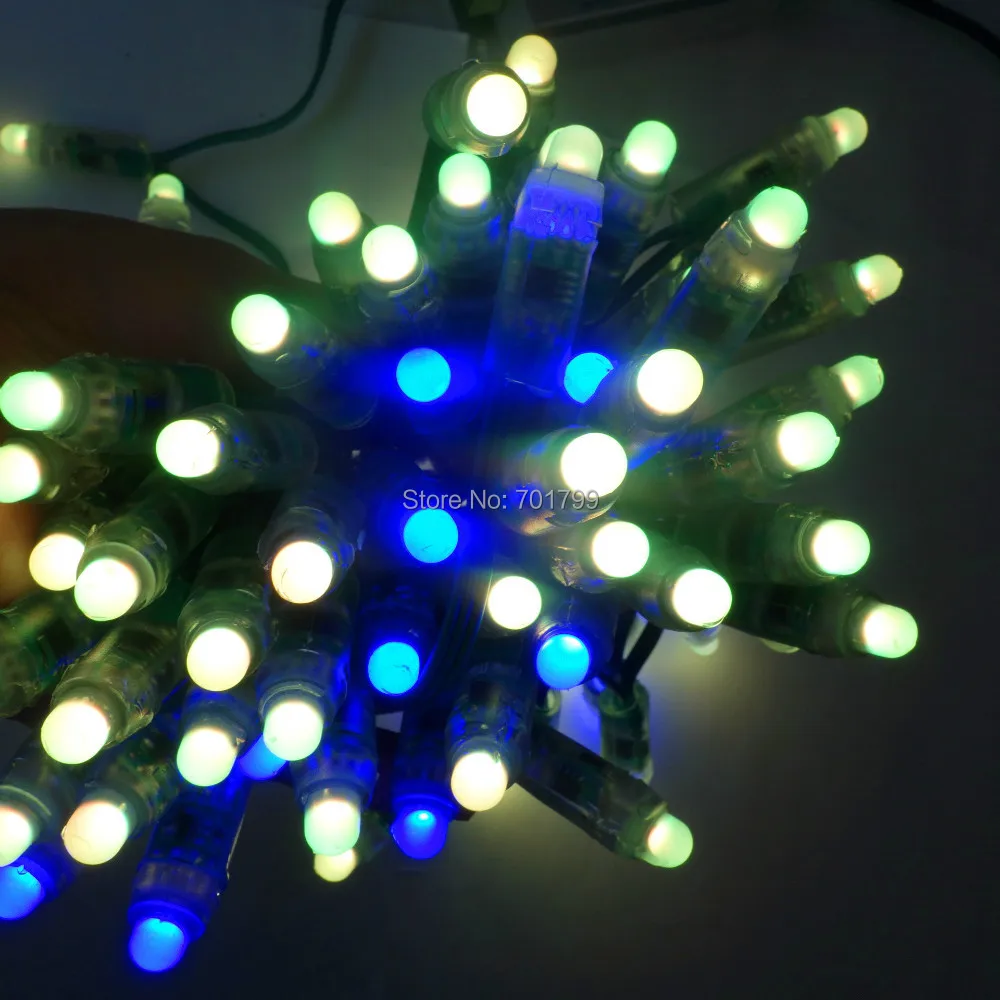 100 шт. DC12V адресуемых 12 мм WS2811 led smart pixel узел с Зеленая проволока (20AWG) IP68 Номинальная