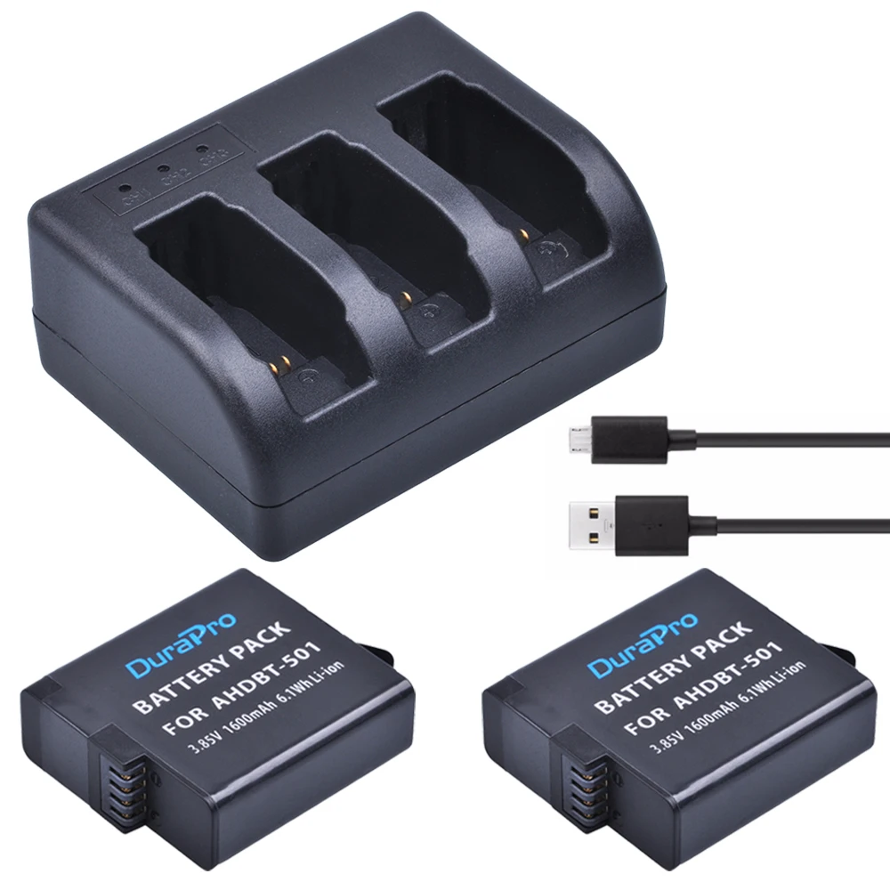 DuraPro 2pc 1600mAh AHDBT 501 перезаряжаемый литий ионный аккумулятор + 3 канальное USB зарядное