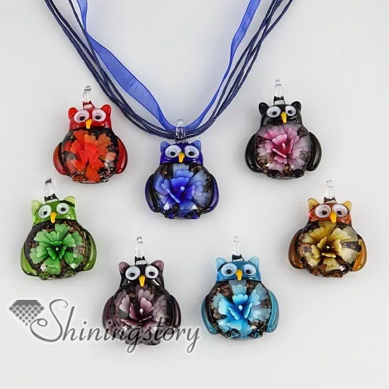 Подвеска из муранского стекла в виде совы с блестками|glass pendant bead|glass mushroom pendantglass