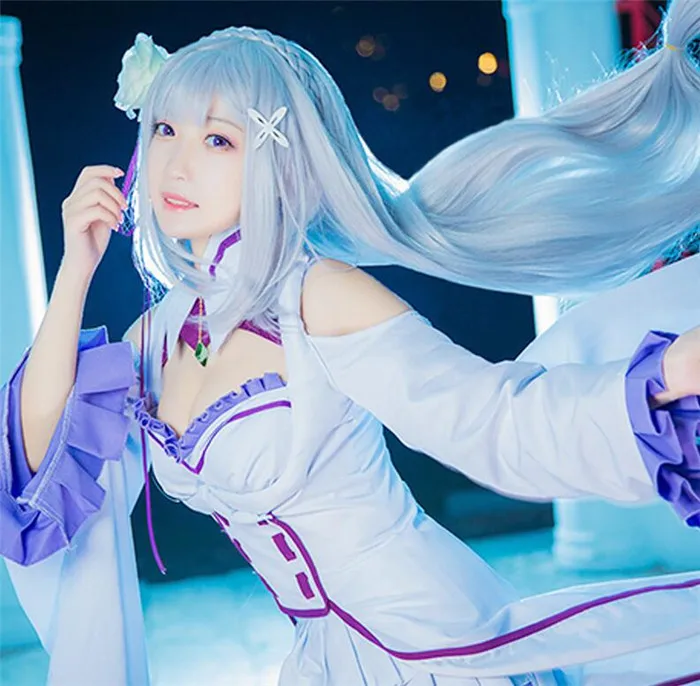 Аниме Re Zero kara Hajimeru Isekai Seikatsu Emilia карнавальный костюм A506|Костюмы из фильмов и ТВ| |