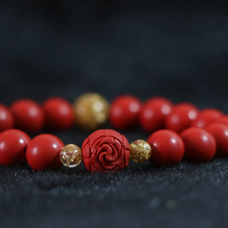 Hot sale 10mm round synthetic red cinnabar flower ball yellow spacer beads bracelets for women bracelet jewelry 7.5inch B823 | Украшения и