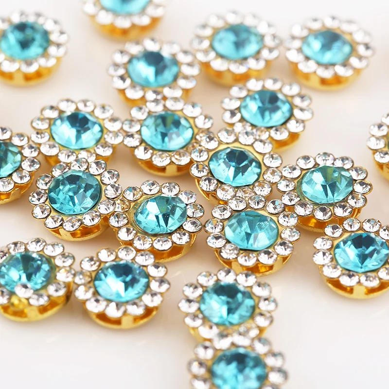 Blue Zircon 30 шт. Популярные разноцветные хрустальные круглые стразы в форме цветка для шитья одежды и обуви - Цвет: Blue Zircon