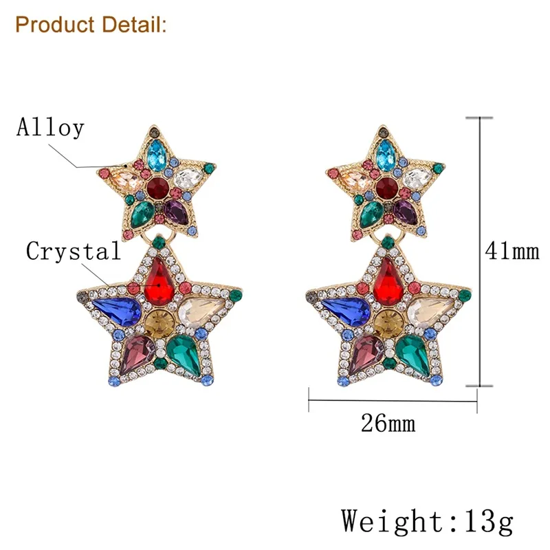 

LEADERBEADS Women's Trendy Colorful Crystal Two Layers Star Dangle Earrings Girl's Korean Pendientes Geometry Bijoux Accessories