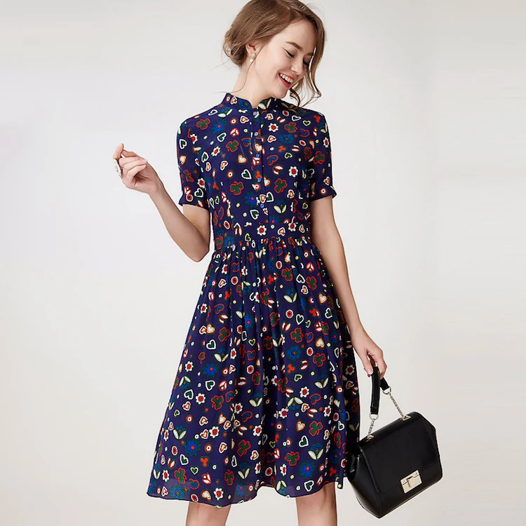 Женское шелковое платье креп винтажное летнее из 100% чистого шелка с цветочным