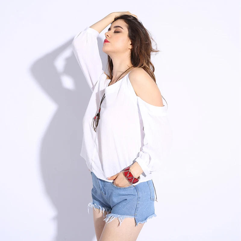 Блузка женская белая с длинным рукавом и треугольным вырезом 2019|blouse fashion|fashion