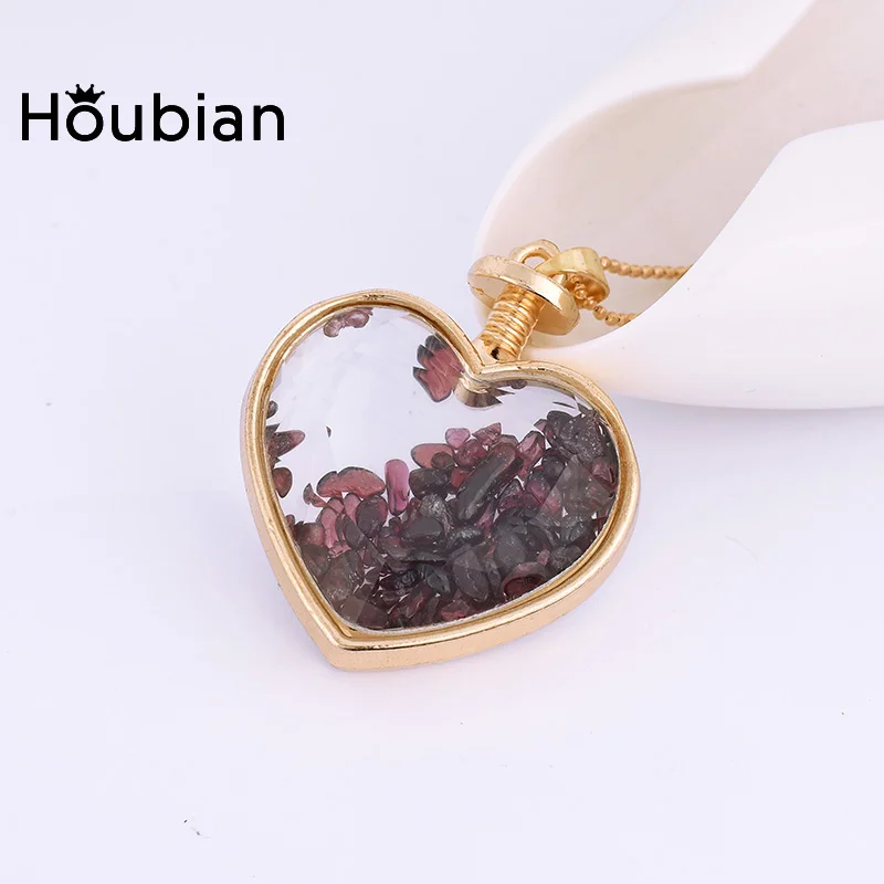 New Natural Fluorite Beads Chip Clear Glass Heart shaped Wish Box Wishing Bottle Charms Pendant Necklace Jewelry | Украшения и