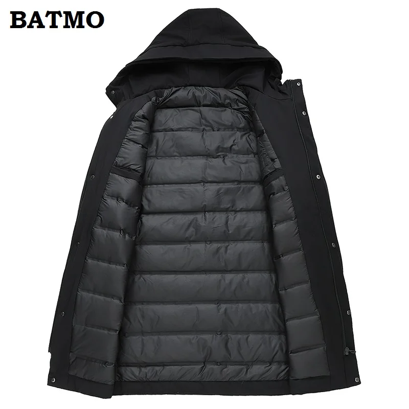 BATMO Новое поступление зимние высококачественные теплые 90% белые длинные куртки с капюшоном на утином пуху мужские зимние пальто 1801