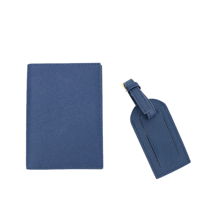 navy whole set Модные, с монограммой, начальные буквы, унисекс, Сафьяновая кожа, держатель для паспорта, багажная бирка, Обложка для паспорта, набор, аксессуары для путешествий - Цвет: navy whole set