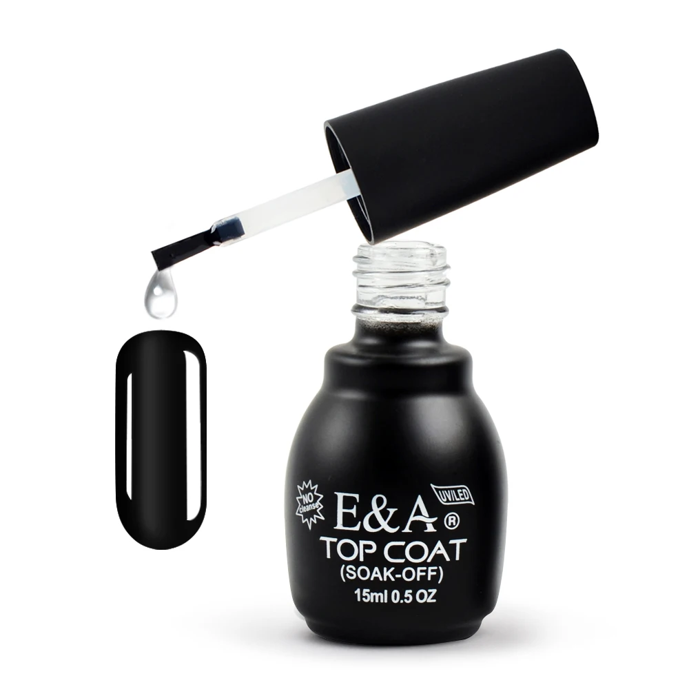 E&A Nail Top Coat Long Lasting Soak Off Clear Varnish For Gel Polish 15ml