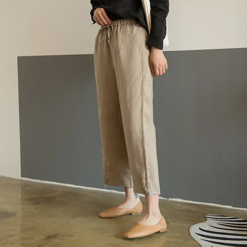 Johnature 2021 Elastic Wiast Solid Color Cotton Linen Summer New Women Clothes Harem Pants Loose Casual Ankle-length | Женская одежда