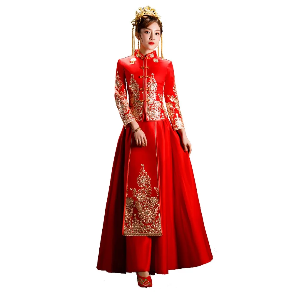 Шанхай история Длинные платья Cheongsam с вышивкой красные Qipao для женщин