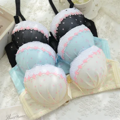Underwear Suits Girls Lovely Bra Peach Heart Lady Thin Chiffon Lace for Small Breasts Comfortable Breathable Conservative JM01 | Женская