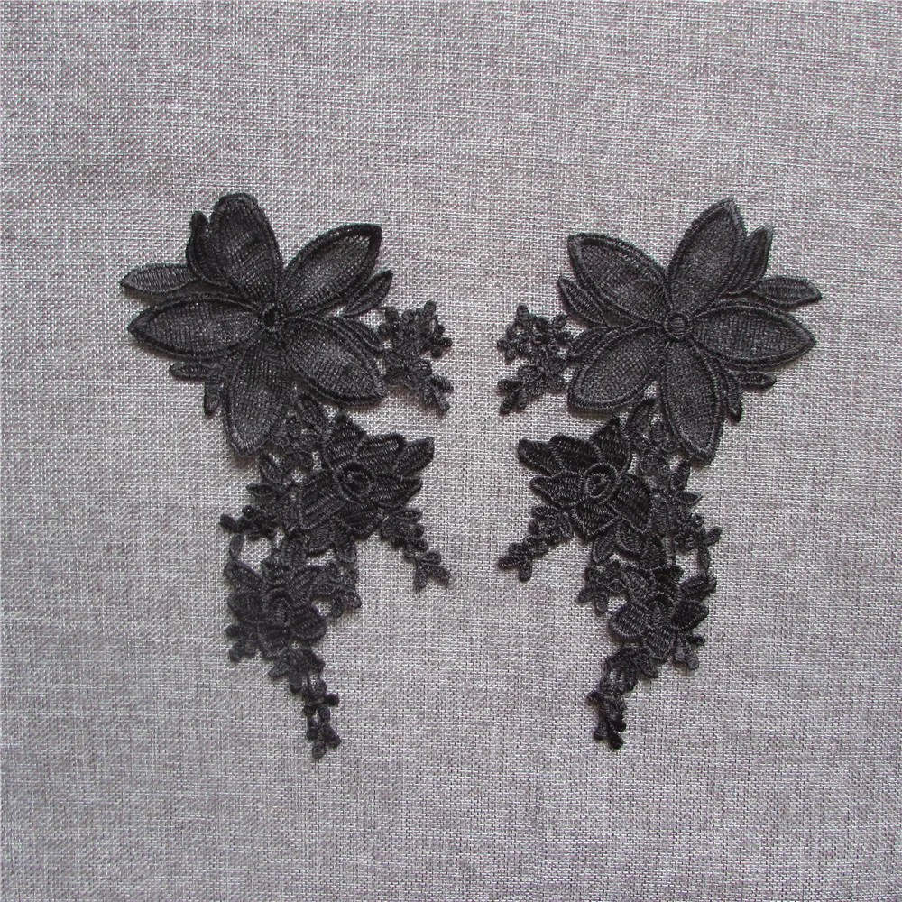 fashion style black Embroidered Lace Applique Embroidery Sewing on Patches Fabric Accessories YL258 a pair for sale | Дом и сад
