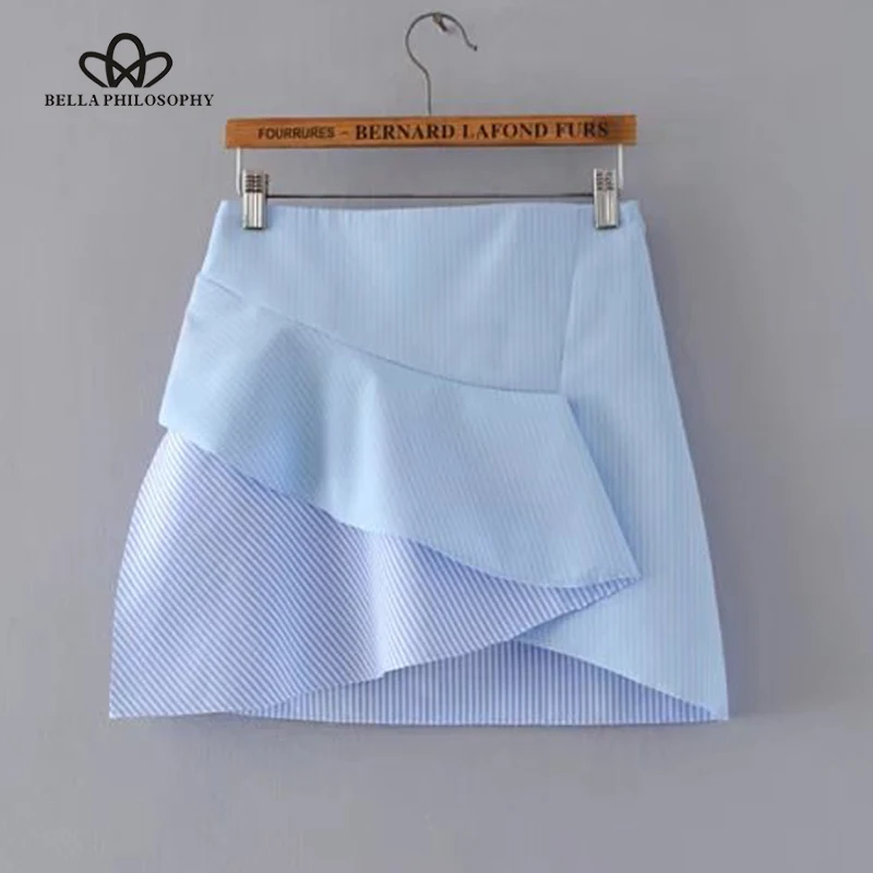 Синие юбки Bella Philosophy 2018 с двойными полосками и оборками|blue skirt|skirt skirtblue striped skirt |
