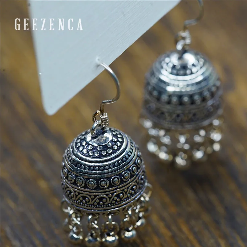 GEEZENCA 925 Sterling Silver Earrings for Women Indian Small Bells Beads Drop Earrings Ethnic Vintage Jewelry Party Gift